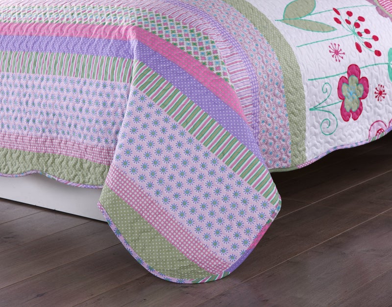 MarCielo 2 Piece Kids Bedspread Quilts Set Throw Blanket for Teens Girls Bed Printed Bedding Coverlet, Twin Size, Purple Floral Striped (Twin) - Image 2